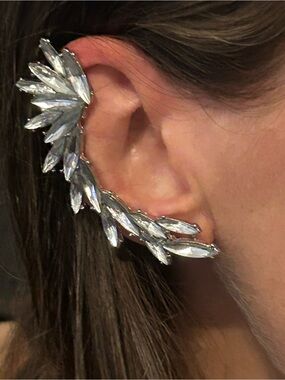 Silver-Tone Crystal Leaf Ear Cuffs